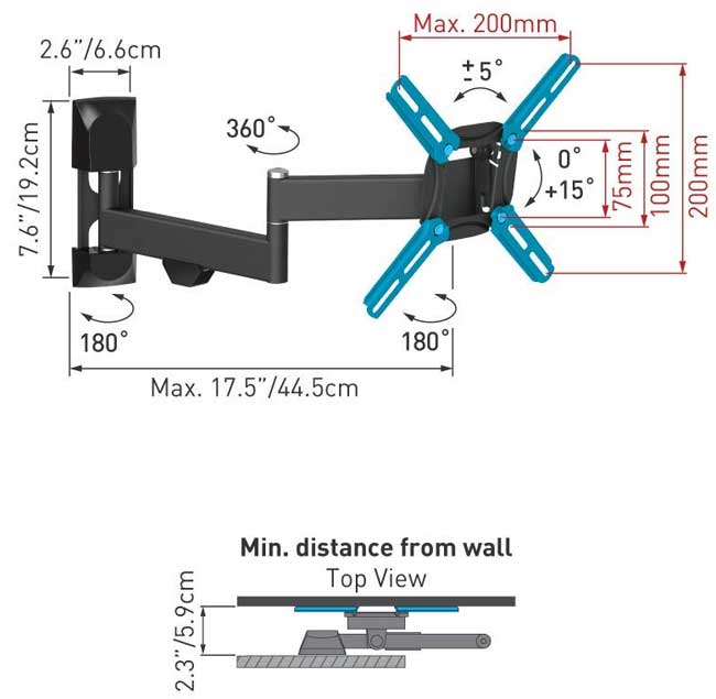 Zglobni zidni nosač za televizore dijagonale do 43 inča Barkan 2400.B - dodatni pogled