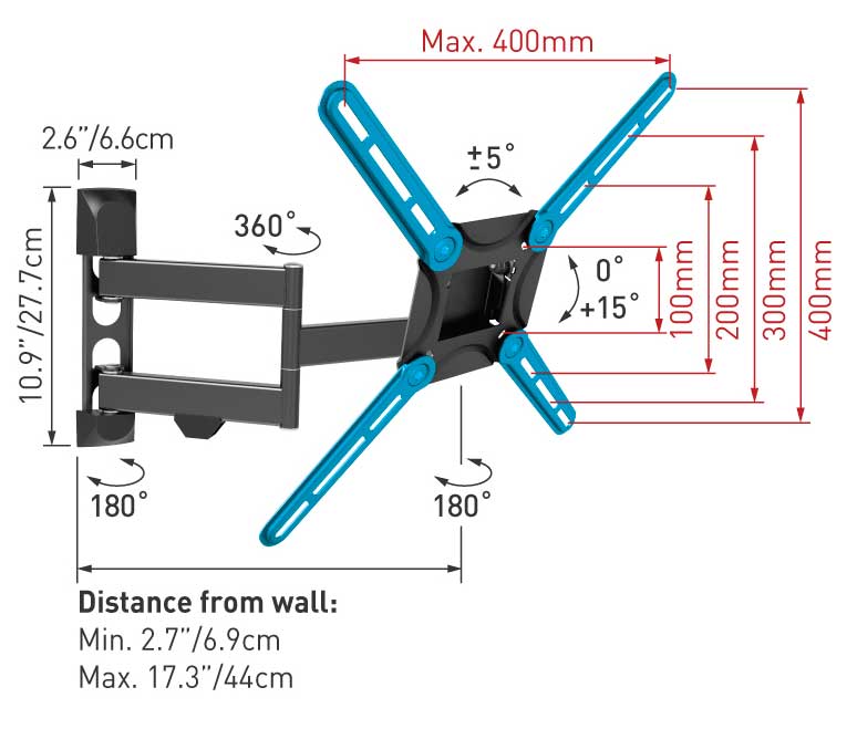 Zglobni zidni nosač za televizore dijagonale do 65 inča Barkan 3400.B - dodatni pogled