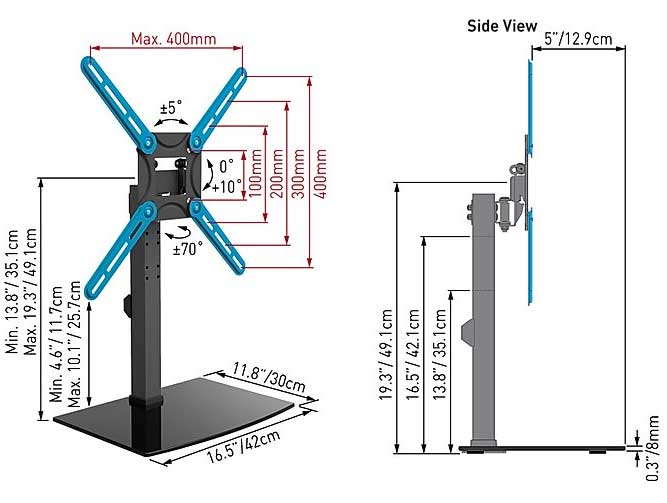 Nosač za televizore dijagonale do 56 inča Barkan S320.B - dodatni pogled
