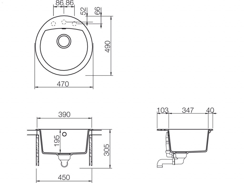 Formhaus granitna sudopera  Manhattan R - 100 siva - dodatni pogled