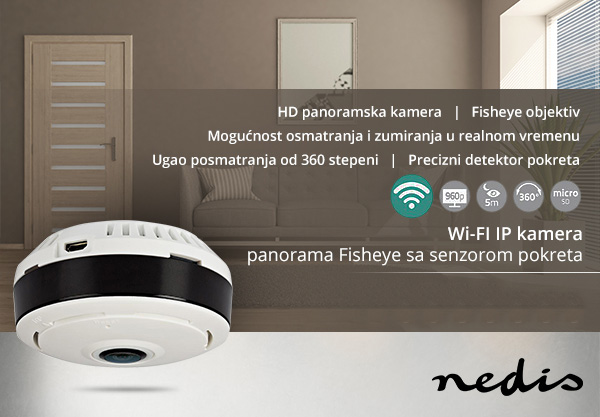 Plafonska Wi-Fi HD IP panoramska kamera za video nadzor Nedis IPCMP20CWT FishEye - dodatni pogled