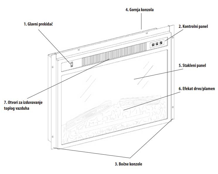 Električni ugradni kamin 1500W Prosto EK23U - dodatni pogled