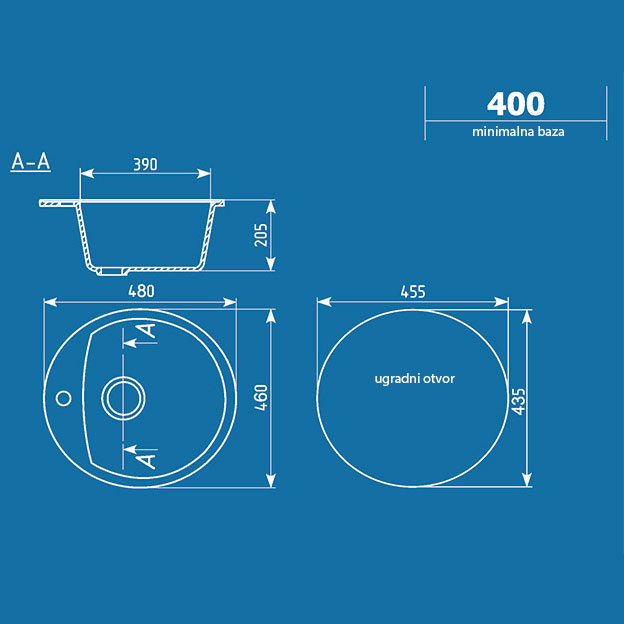 Granitna sudopera sa sifonom Ulgran U407-331 ovalna bela - dodatni pogled
