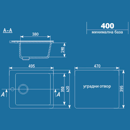 Granitna sudopera sa sifonom Ulgran U404-331 četvrtasta bela - dodatni pogled