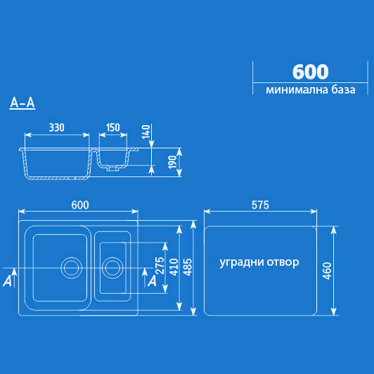 Granitna dupla sudopera sa sifonom Ulgran U106-310 četvrtasta siva - dodatni pogled