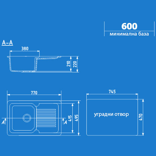 Granitna sudopera sa sifonom Ulgran U506-310 četvrtasta siva - dodatni pogled