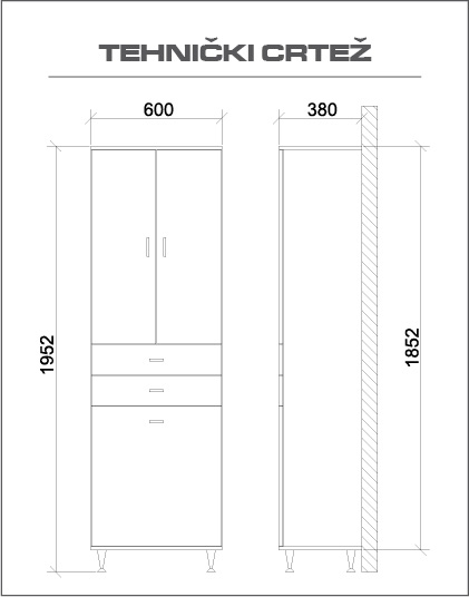 Roper vertikala sa korpom i policama Standard 600 - dodatni pogled