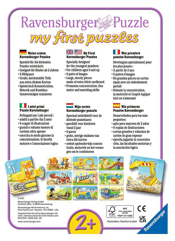 Moja prva slagalica Životinje na gradilištu 9x2 dela Ravensburger 03074 - dodatni pogled