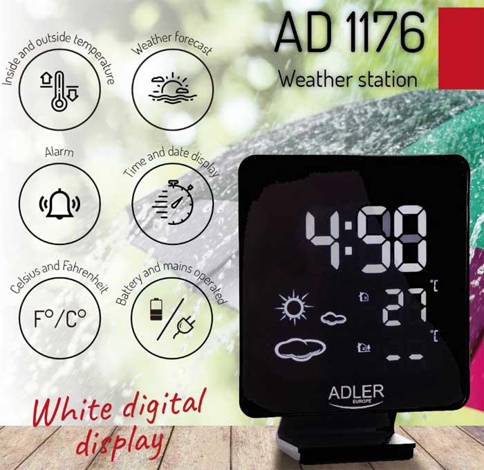 Kućna meteo stanica sa funkcijom časovnika sa alarmom Adler AD1176 - dodatni pogled