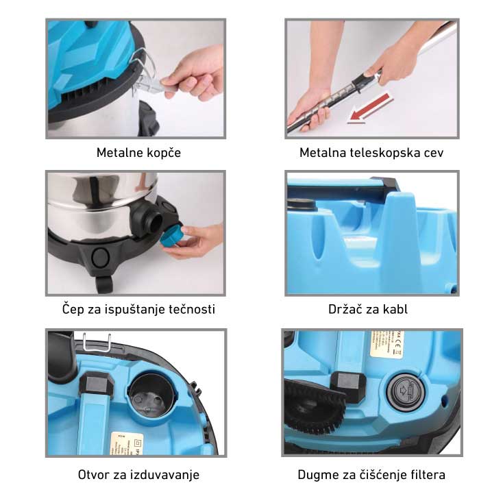 Usisivač za suvo i mokro usisavanje 30L 1400W USM9114-30 - detalj