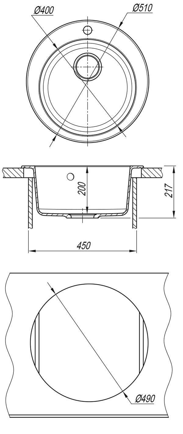 Dr.Gans Gala okrugla granitna sudopera u bež boji - detalj