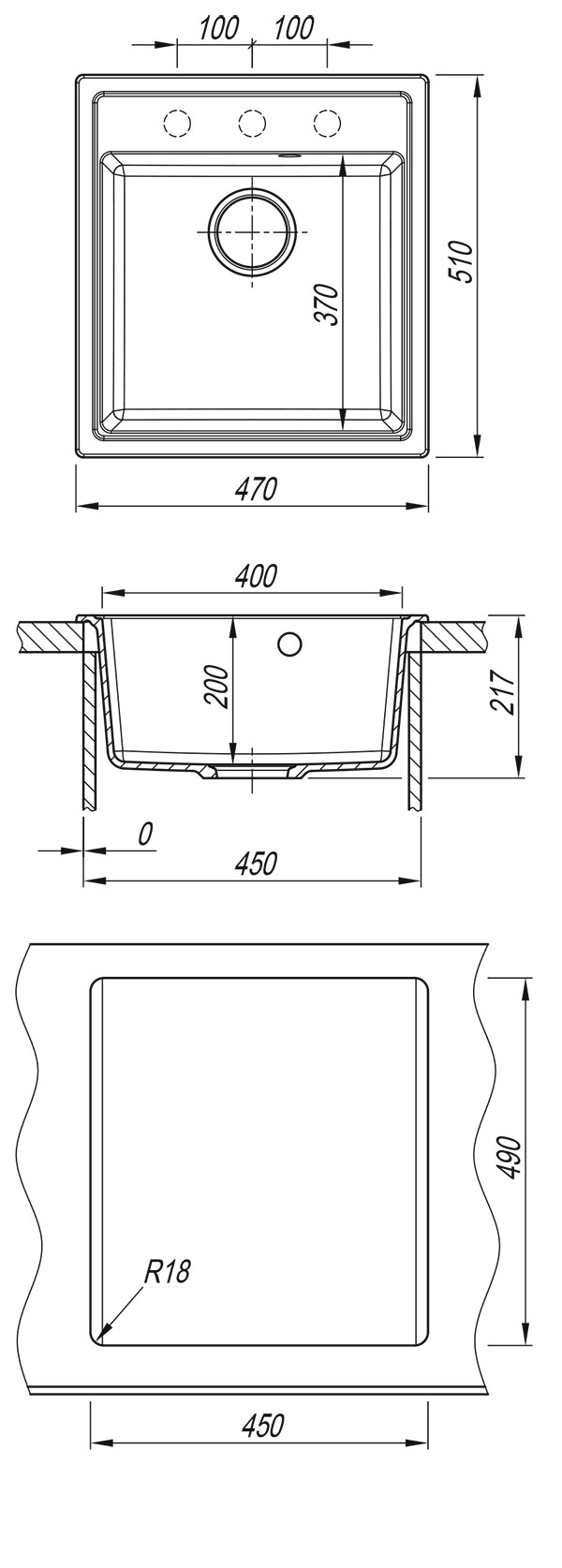 Dr.Gans Nika 470 pravougaona granitna sudopera u bež boji - detalj