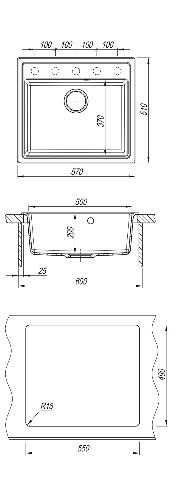 Dr.Gans Nika 570 pravougaona granitna sudopera u bež boji - detalj