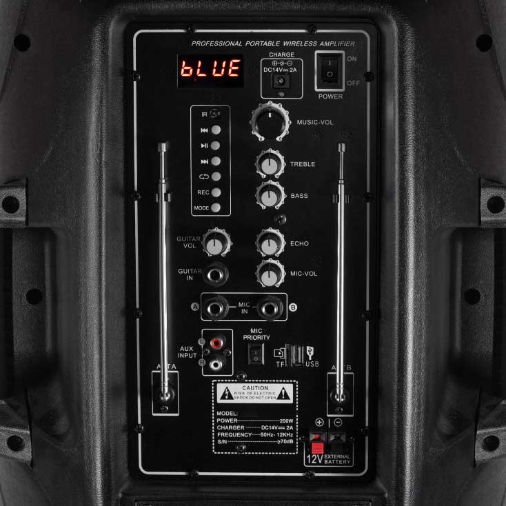 Aktivna zvučna kutija 150W sa punjivom baterijom i dva mikrofona PAB31BT - detalj