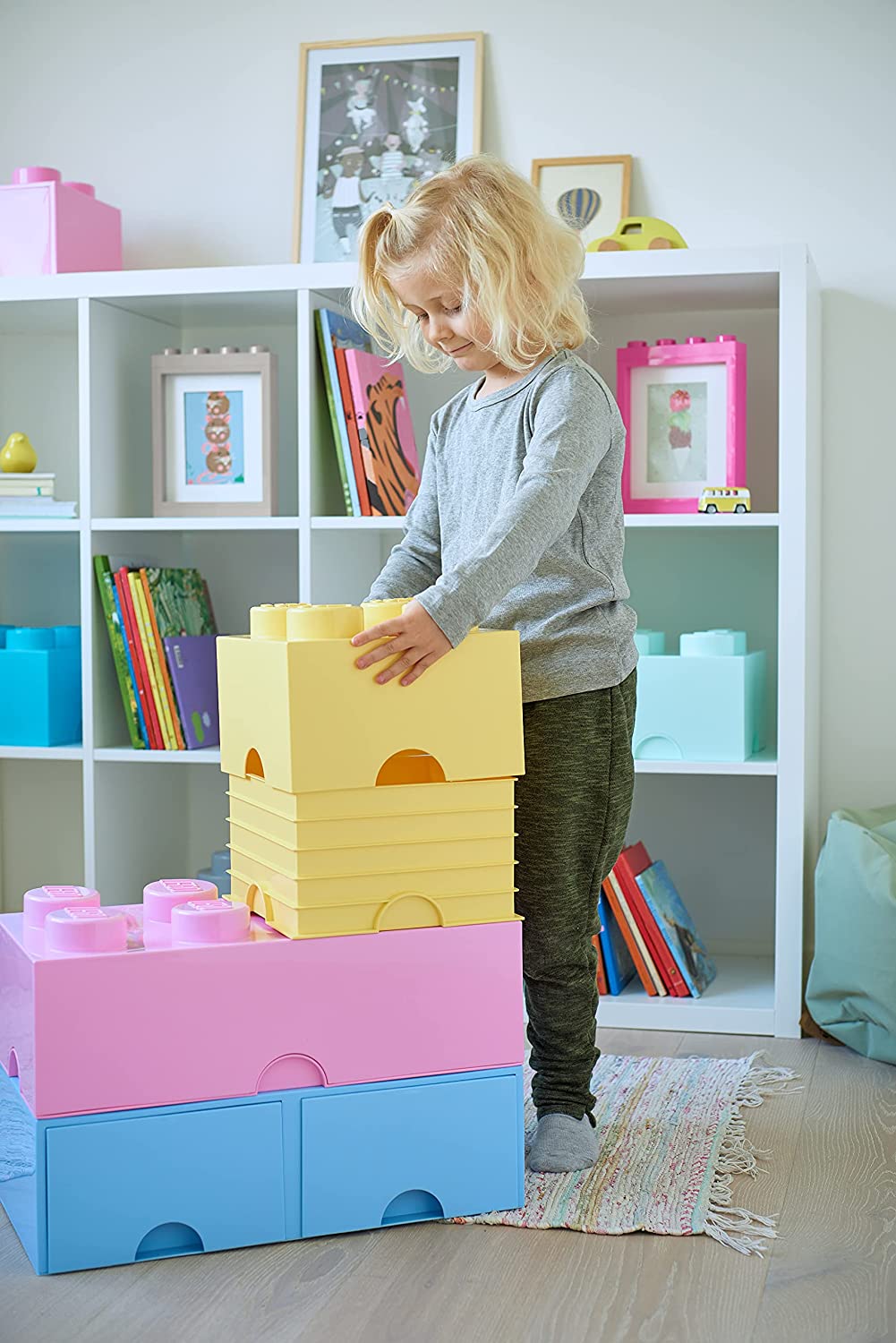 Kutija za odlaganje sa poklopcem LEGO® Kocka 8  50x25x18cm svetloroze 4004 - detalj