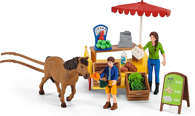 Schleich figurice Domaće životinje - Konjska zaprega sa pijačnom tezgom 42528 - detalj
