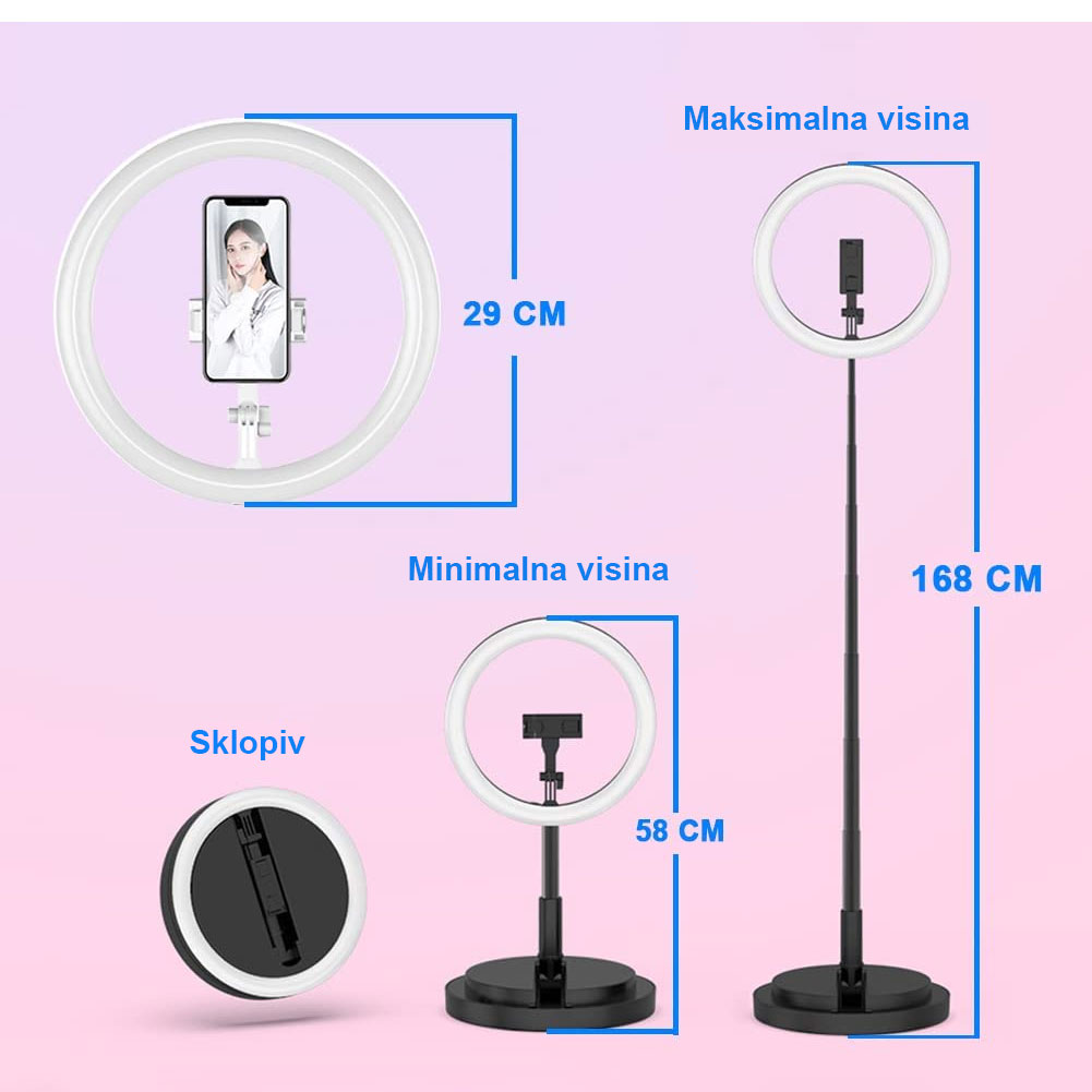 Selfi stalak sa LED svetlom Ring stand black - detalj
