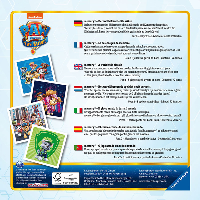 Društvena igra Memorija Patrolne šape Ravensburger 20835 - detalj