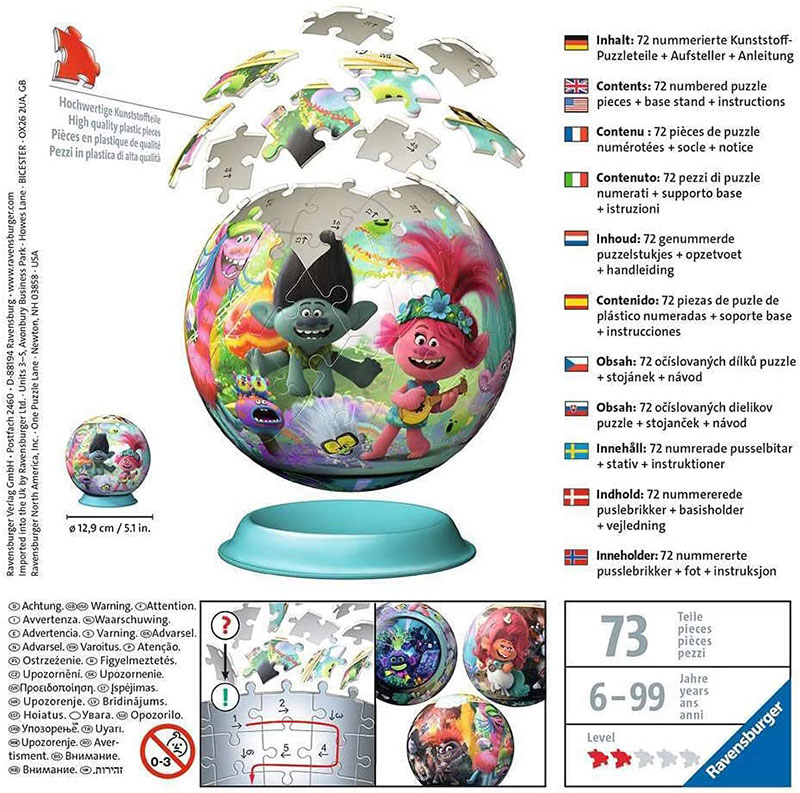 Ravensburger 3D Puzzle slagalica 72 dela Lopta Trolls 11169 - detalj