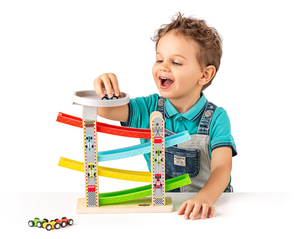 WOODY Igračka - Staza za autiće sa 4 autića 90841 - detalj