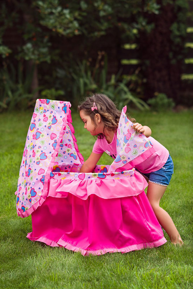 WOODY Kolevka krevet za lutke sa baldahinom 91520 - detalj