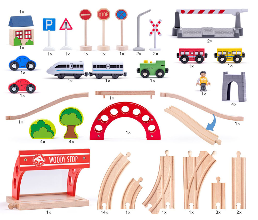 WOODY Drvena pruga sa brzim vozom 60 delova 93064 - detalj