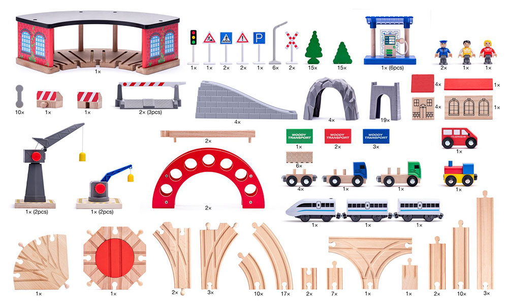 WOODY Velika industrijska pruga sa vozovima i dodacima 202 dela 91824 - detalj