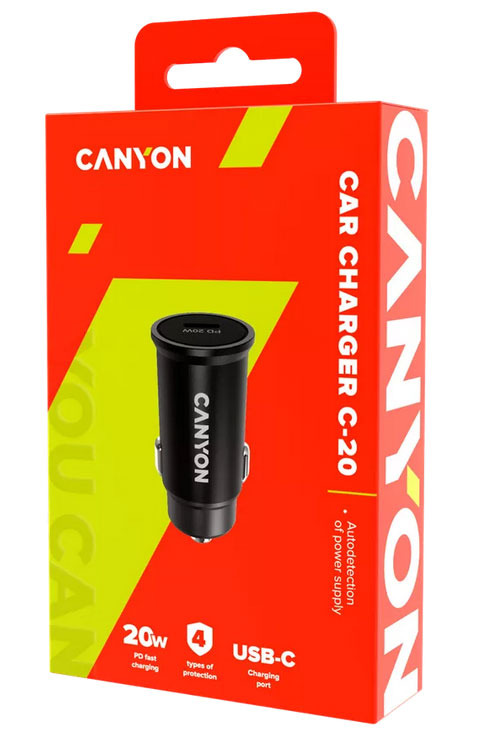 Canyon C-20 USB-C auto punjač mobilnih uređaja CNS-CCA20B - detalj