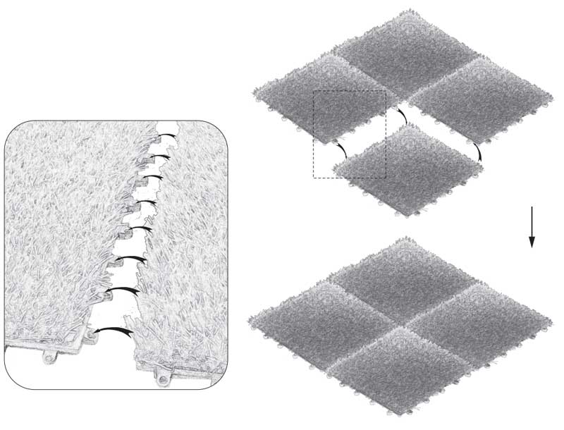 Veštačka trava podna obloga od 9 elemenata 90x90cm - detalj