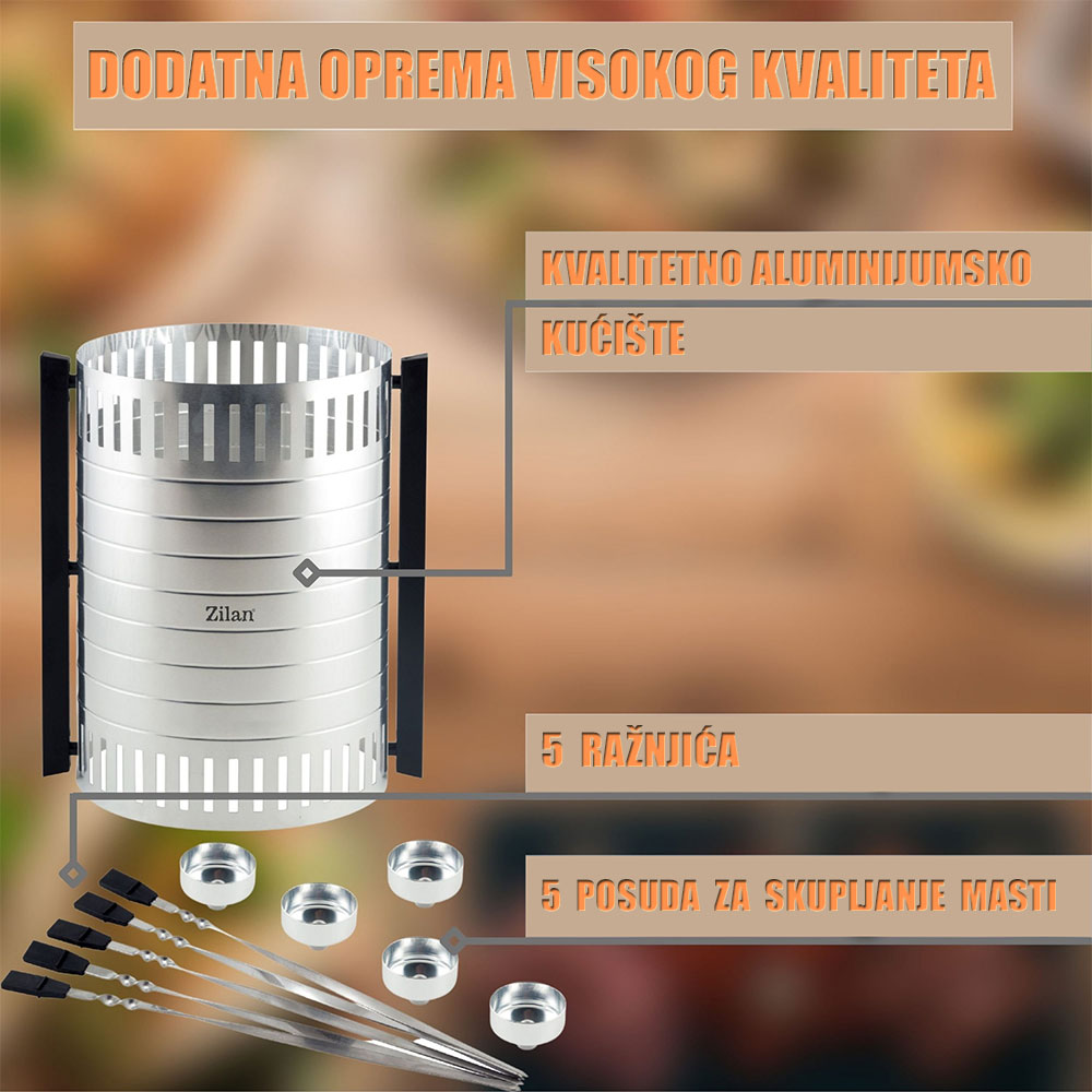 Električni uspravni roštilj za ražnjiće Zilan ZLN5565 - detalj