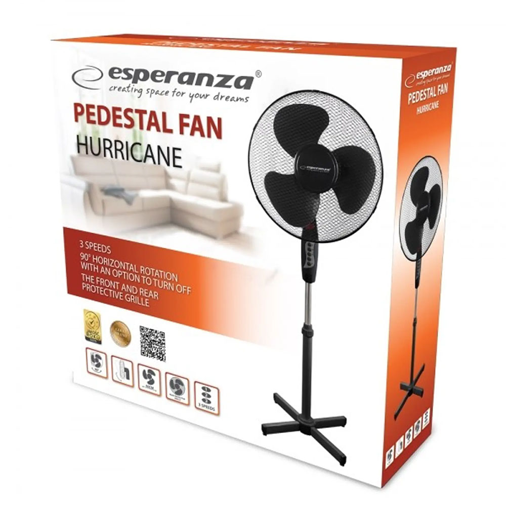 Podni podesivi crni ventilator 40 cm Esperanza Hurricane EHF001KK - detalj