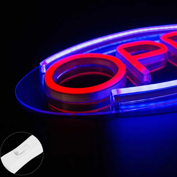 LED natpis sa neonskim efektom Open - detalj