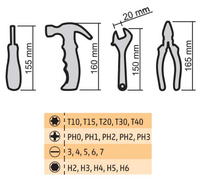 Komplet kućnog alata u kutiji 24 dela DE418679 - detalj