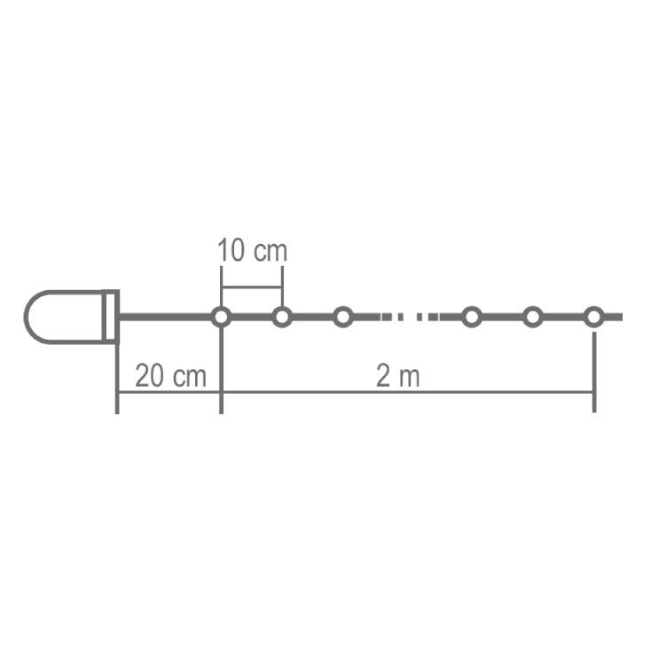 Dekorativni svetleći niz na baterije 20 LED 2m - detalj