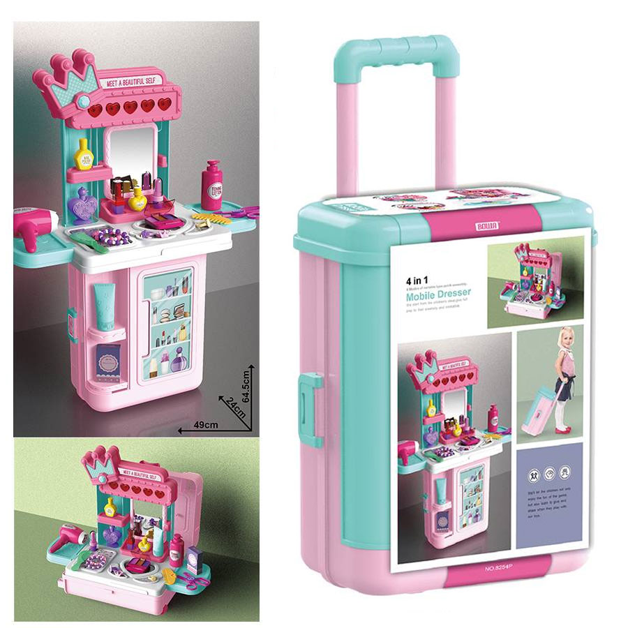 Veliki salon lepote u koferu koji se transformiše u toaletni sto za šminkanje - detalj