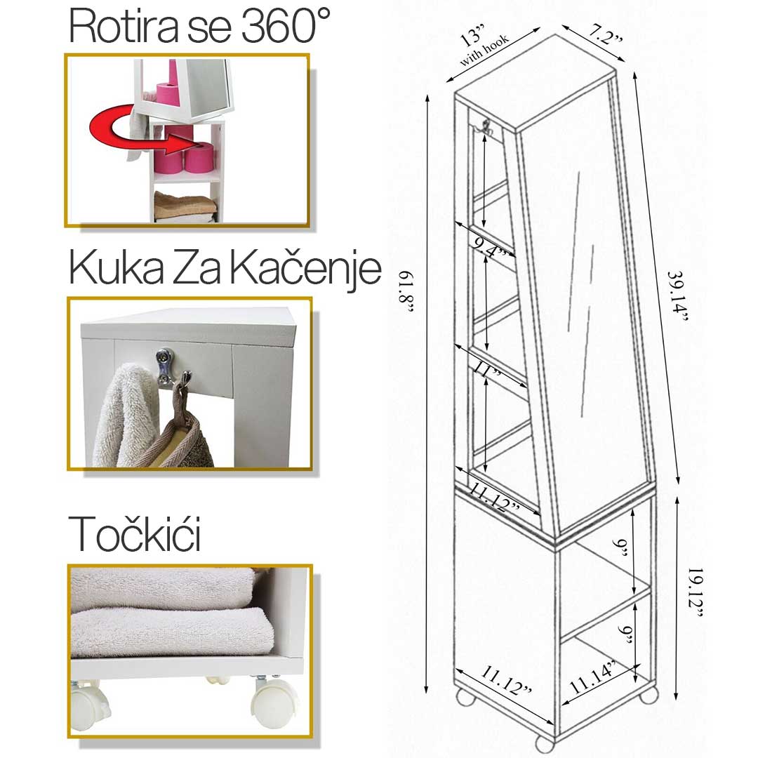 Rotirajući Orman Sa Ogledalom i Policama Tendance - detalj