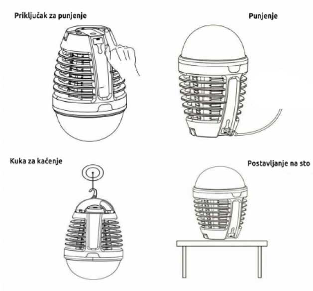 Prenosna 2u1 lampa za uništavanje komaraca i drugih letećih insekata DYT-51 - detalj