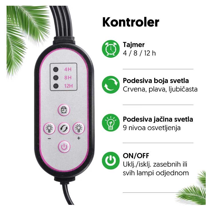 Podna USB lampa sa podesivom bojom svetlosti za rast i razvoj sobnih biljki LB-TRIP-04/RB - detalj