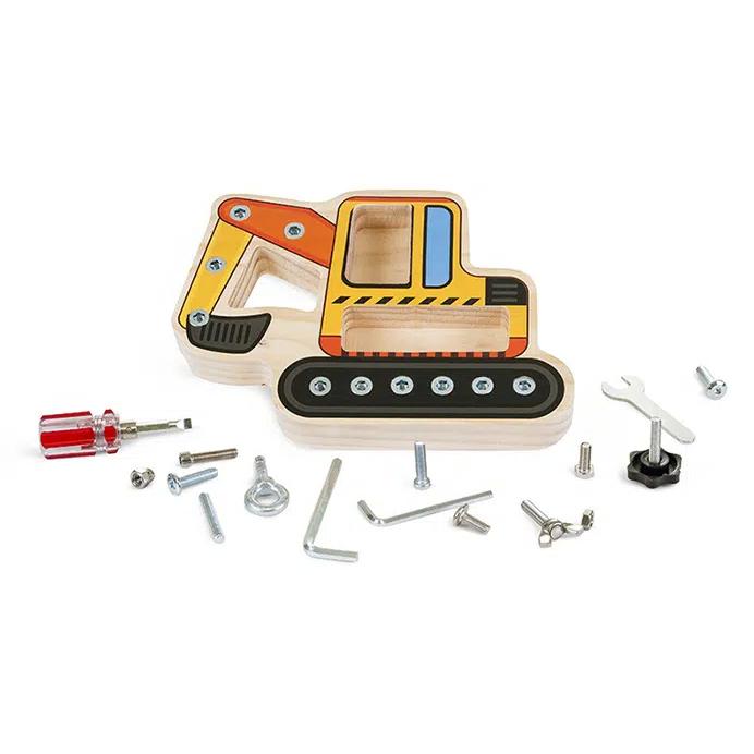 Igračka Drveni bager sa metalnim šrafovima i alatom PINO 6039 - detalj