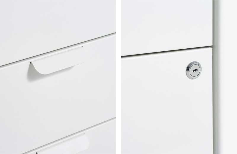 Čelični ormarić sa tri fioke i bravom za zaključavanje Beli - detalj