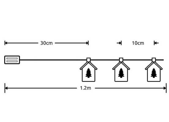 LED Svetleći niz na baterije Novogodišnje kućice 90cm - detalj