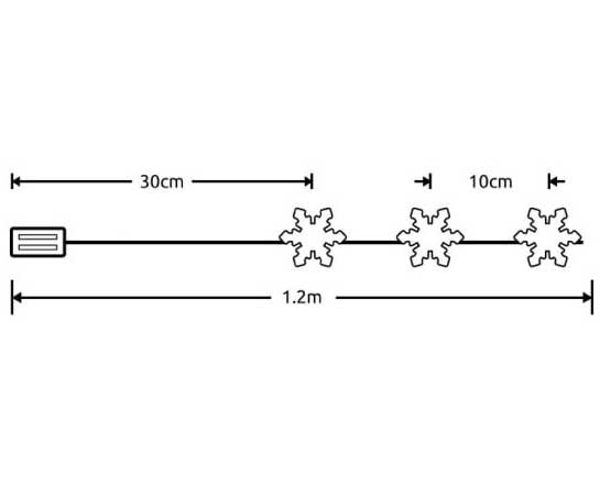 LED Svetleći niz na baterije Pahulje 90cm - detalj