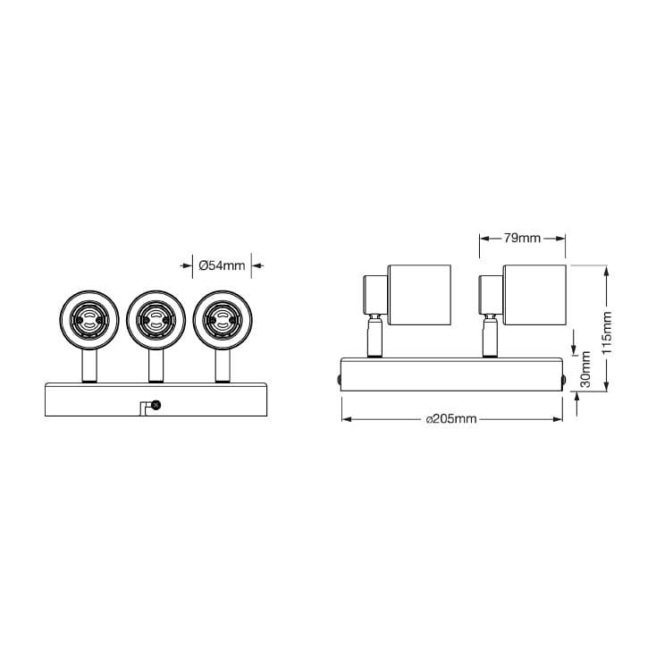 Crna spot lampa sa 3 GU10 grla Bez sijalica Osram Primal PL - detalj