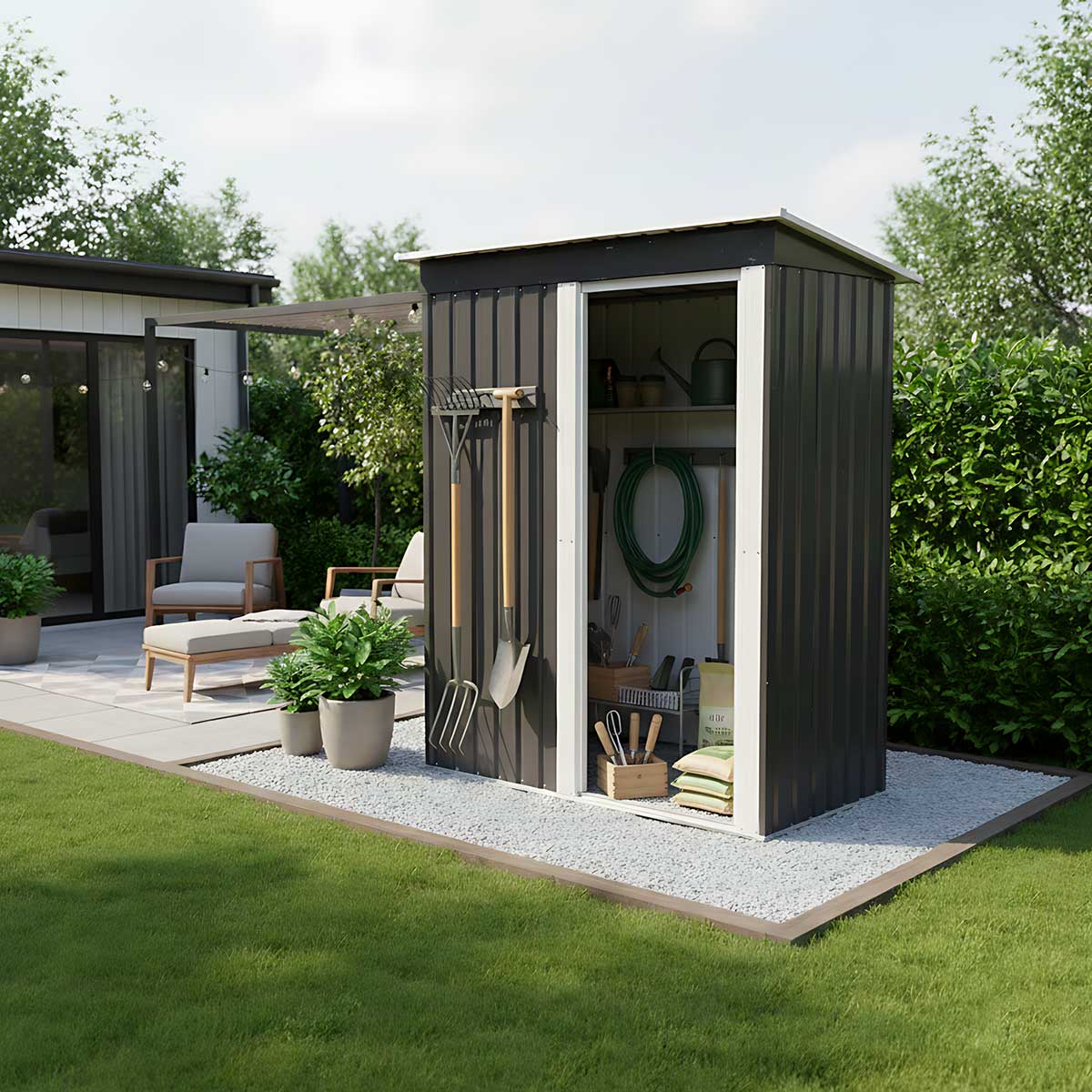 Metalna Beštenska Kućica sa Kliznim Vratima Za Odlaganje Alata i Pribora - detalj