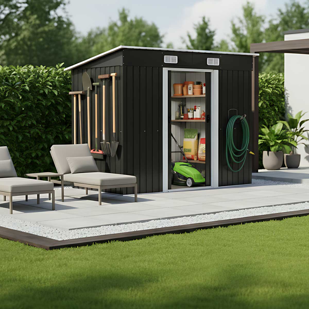 Pomoćna Metalna Beštenska Kućica sa Kliznim Vratima Za Odlaganje Alata i Pribora - detalj