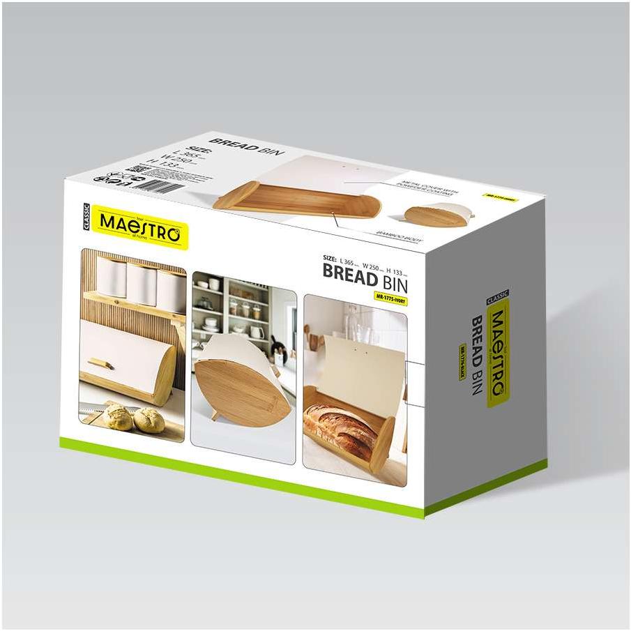 Maestro Drvena kutija za hleb sa metalnim poklopcem MR-1775-IVORY - detalj