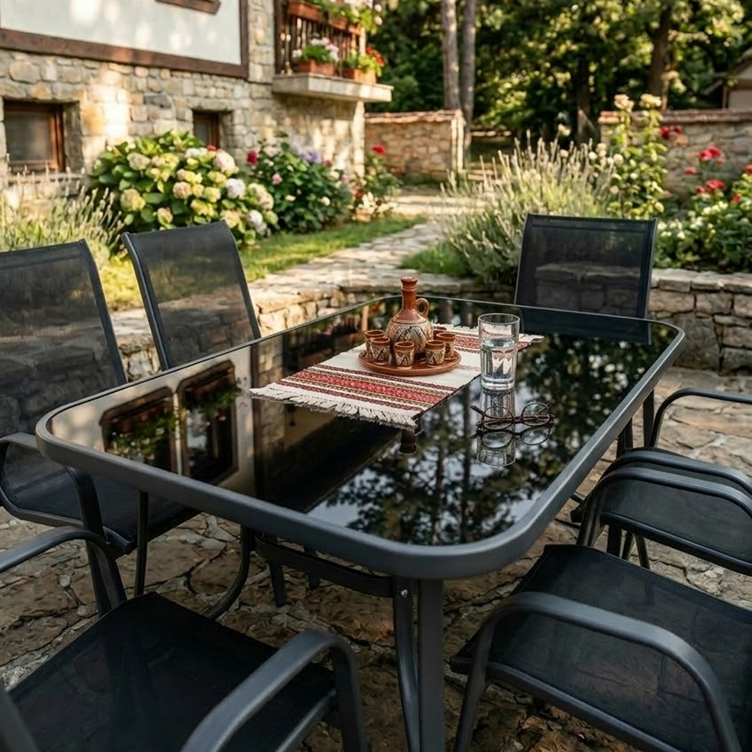 Baštenski Trpezarijski Set Temara 6 Stolica i Sto sa Staklenom Pločom - detalj