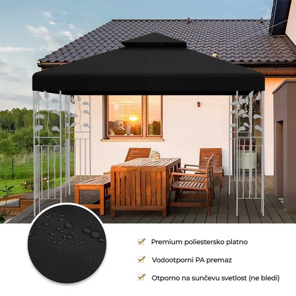 Zamensko Platno Za Krov Paviljona 3 x 3 m Crna Boja - detalj