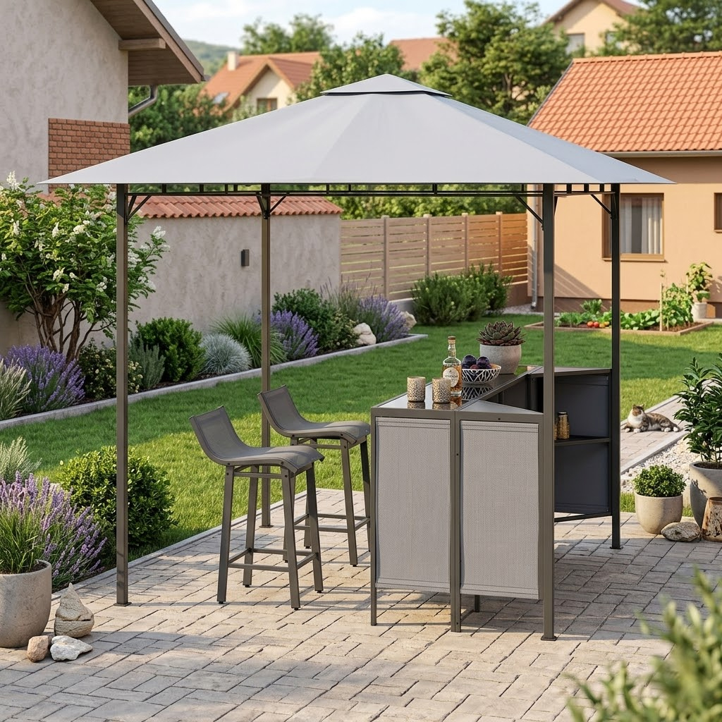 2 Barske Stolice, Paviljon i Barski Roštilj Sto 4 u 1 Komplet - detalj