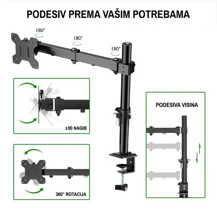 Podesivi stoni nosač za monitor 15 do 32 inča 8kg - detalj
